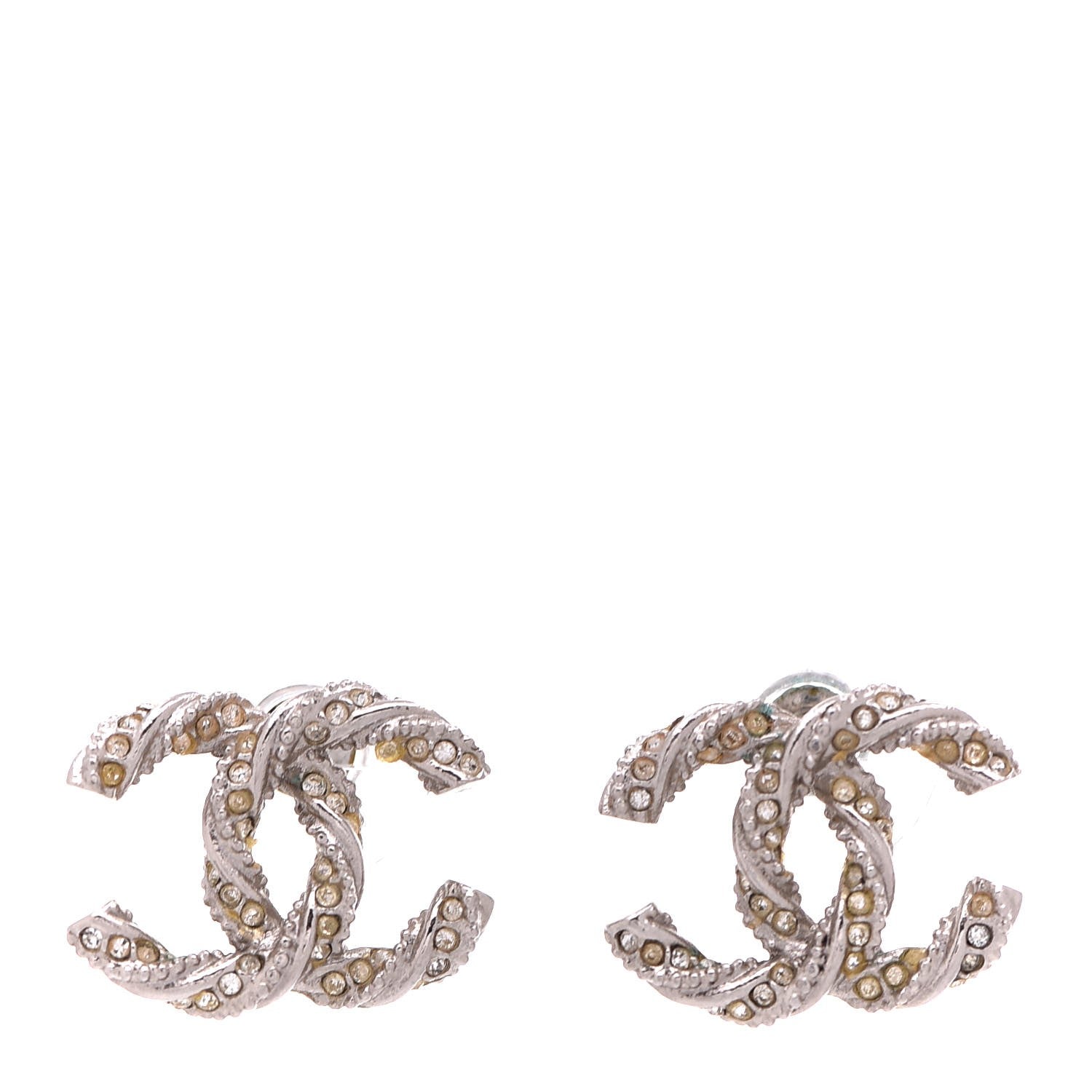 Chanel Crystal CC Twisted Earrings Silver 1 of 5