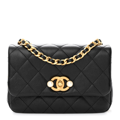 Chanel Glazed Calfskin Quilted Mini Pearl Side Flap Black 1 of 11
