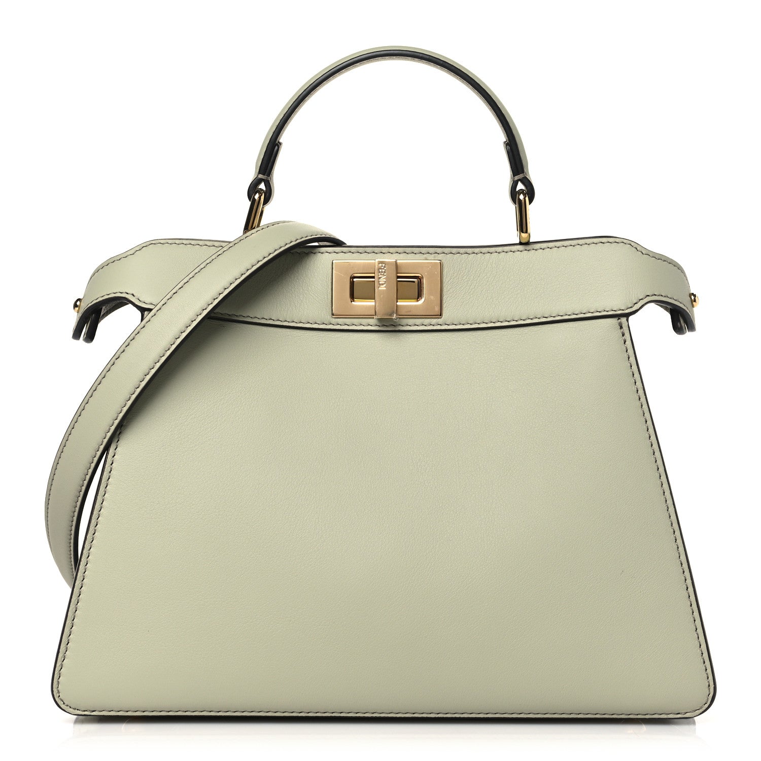 Fendi Vitello Seta Shiny Nappa Small Peekaboo I SEE U Satchel Green Tea 1 of 8