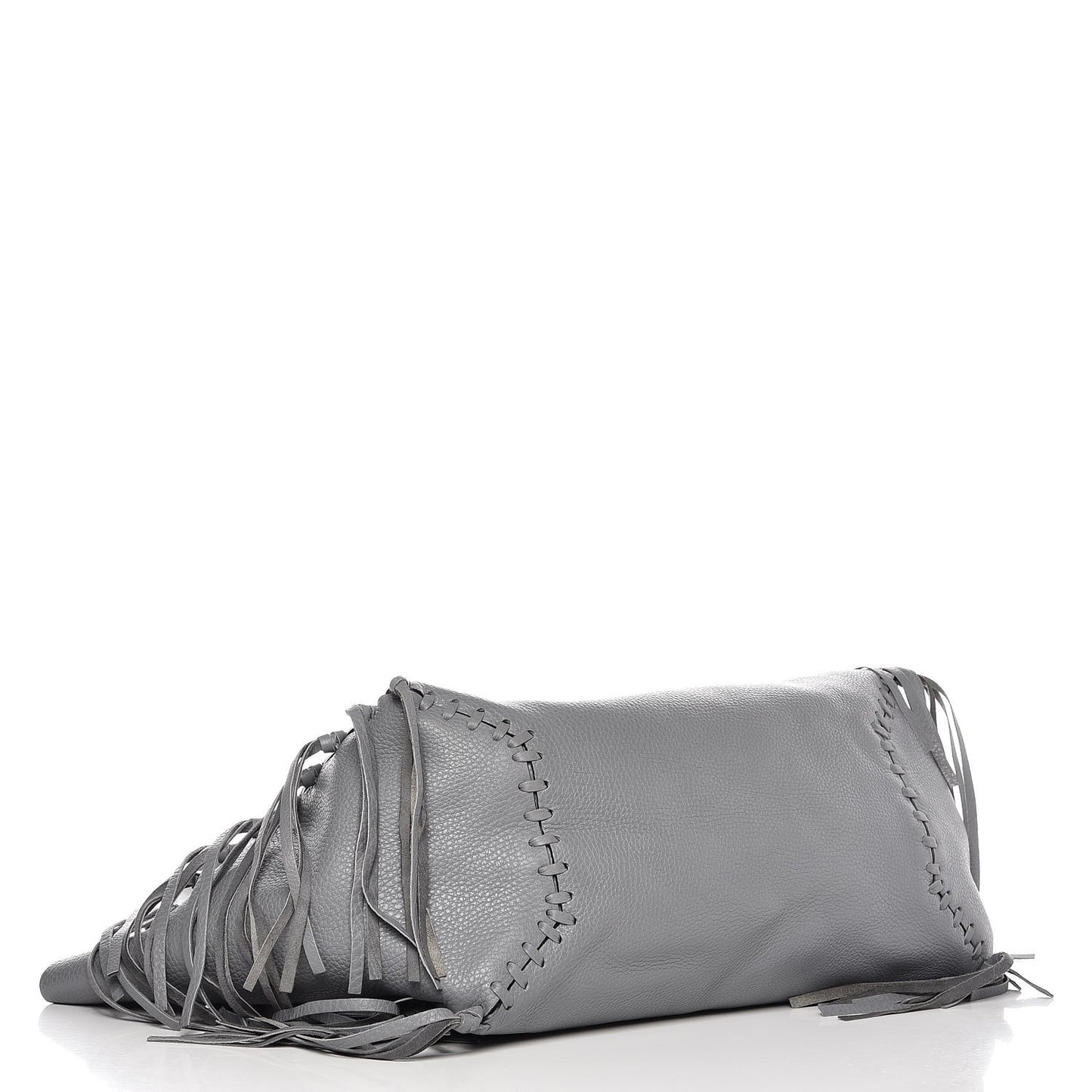 Grained Calfskin C-Rockee Fringe Tote Grey
