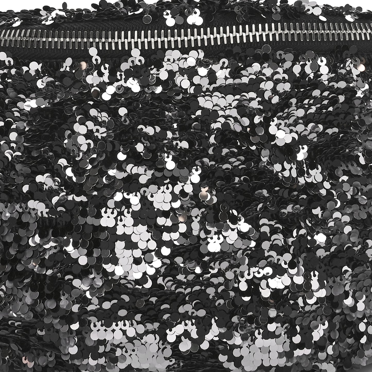 Sequin Shiny Aged Calfskin Sparkling City Waist Bag Fanny Pack Black Silver