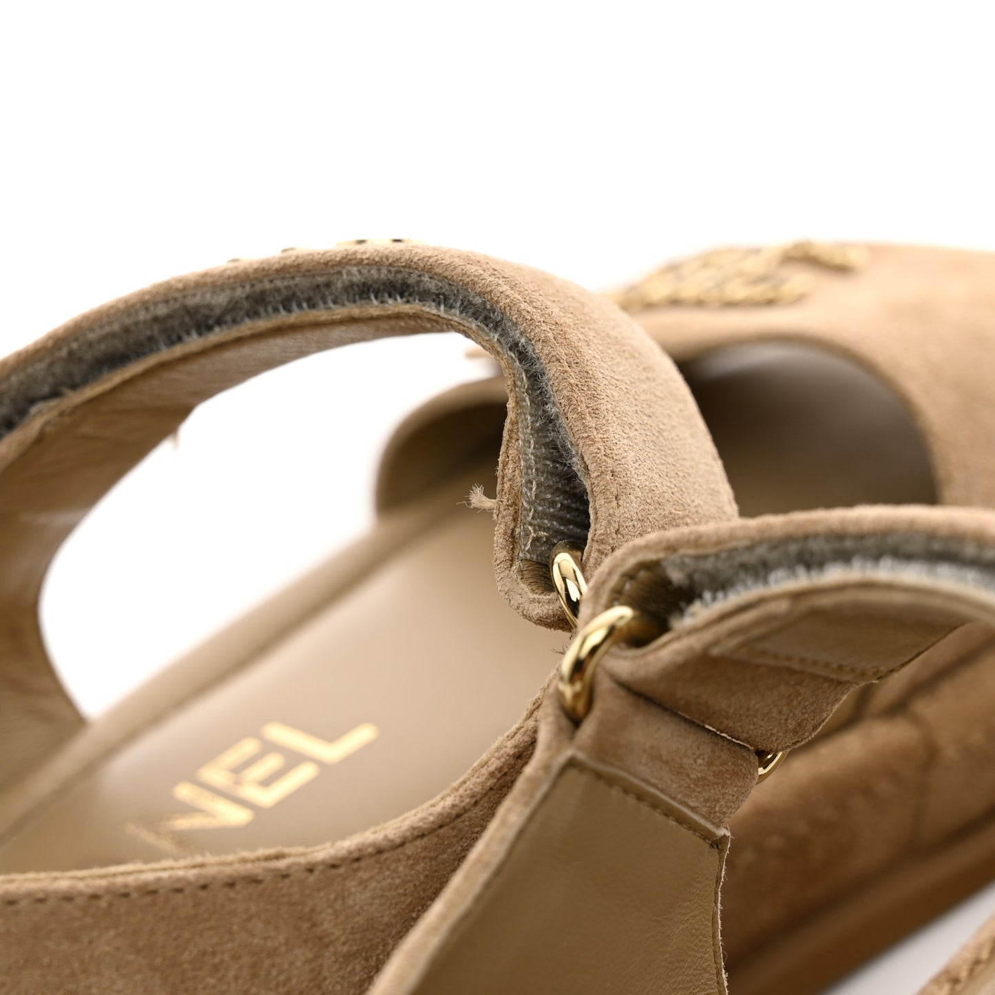 Suede Calfskin Velcro Dad Sandals 37.5 Beige