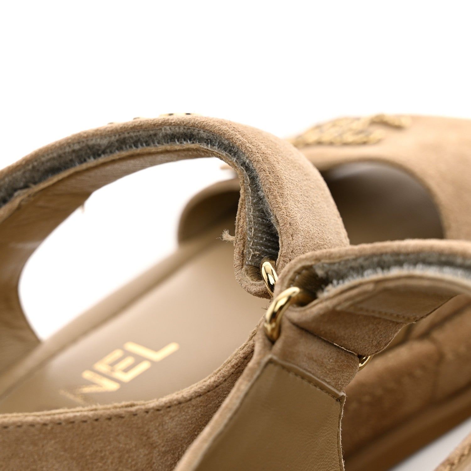 Chanel Suede Calfskin Velcro Dad Sandals 37.5 Beige 11 of 12
