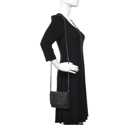 Chanel Crackled Calfskin Wallet On Chain WOC Black 2 of 10