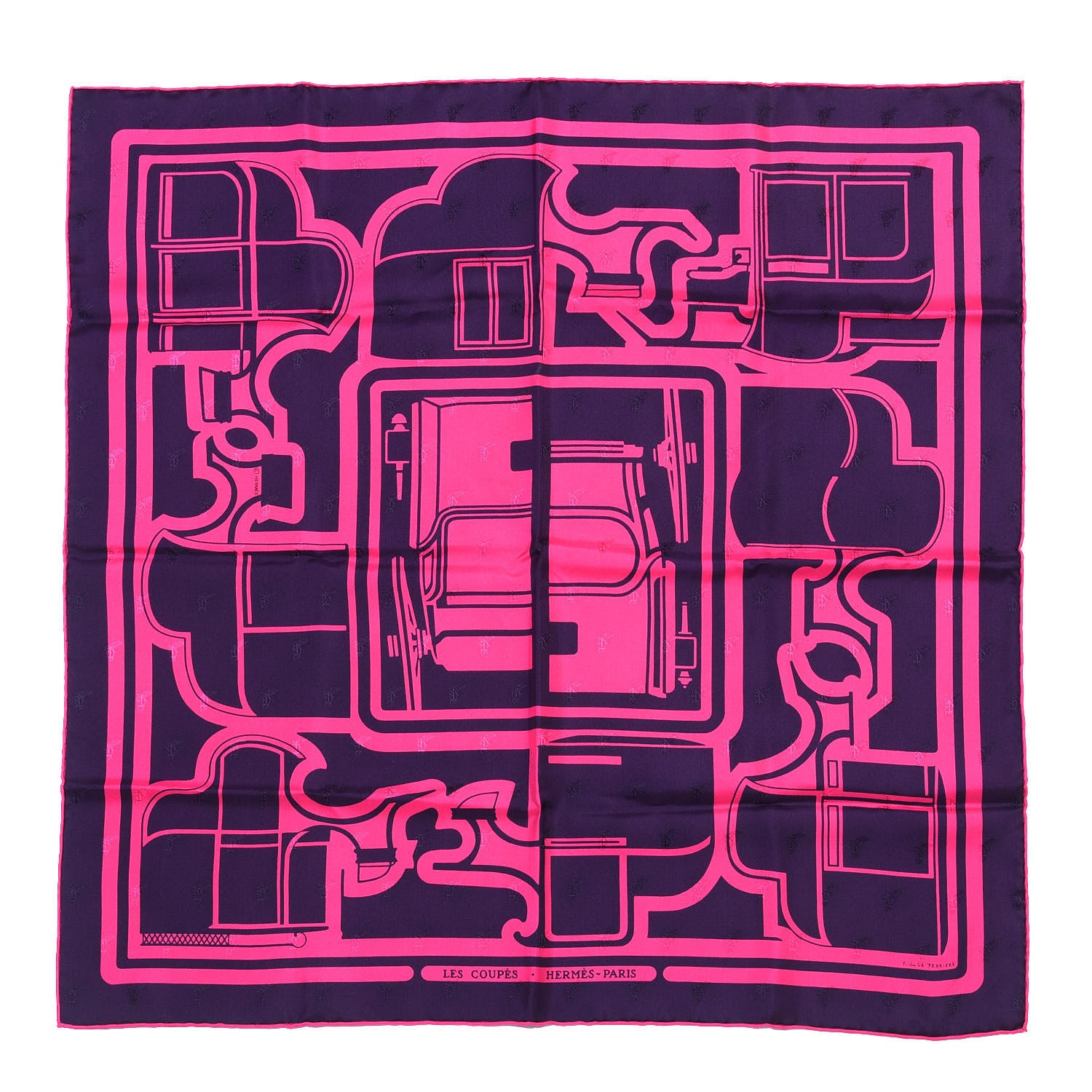 Hermes Silk Les Coupes Tattoo Scarf 70 Rose Vif Marine 1 of 4