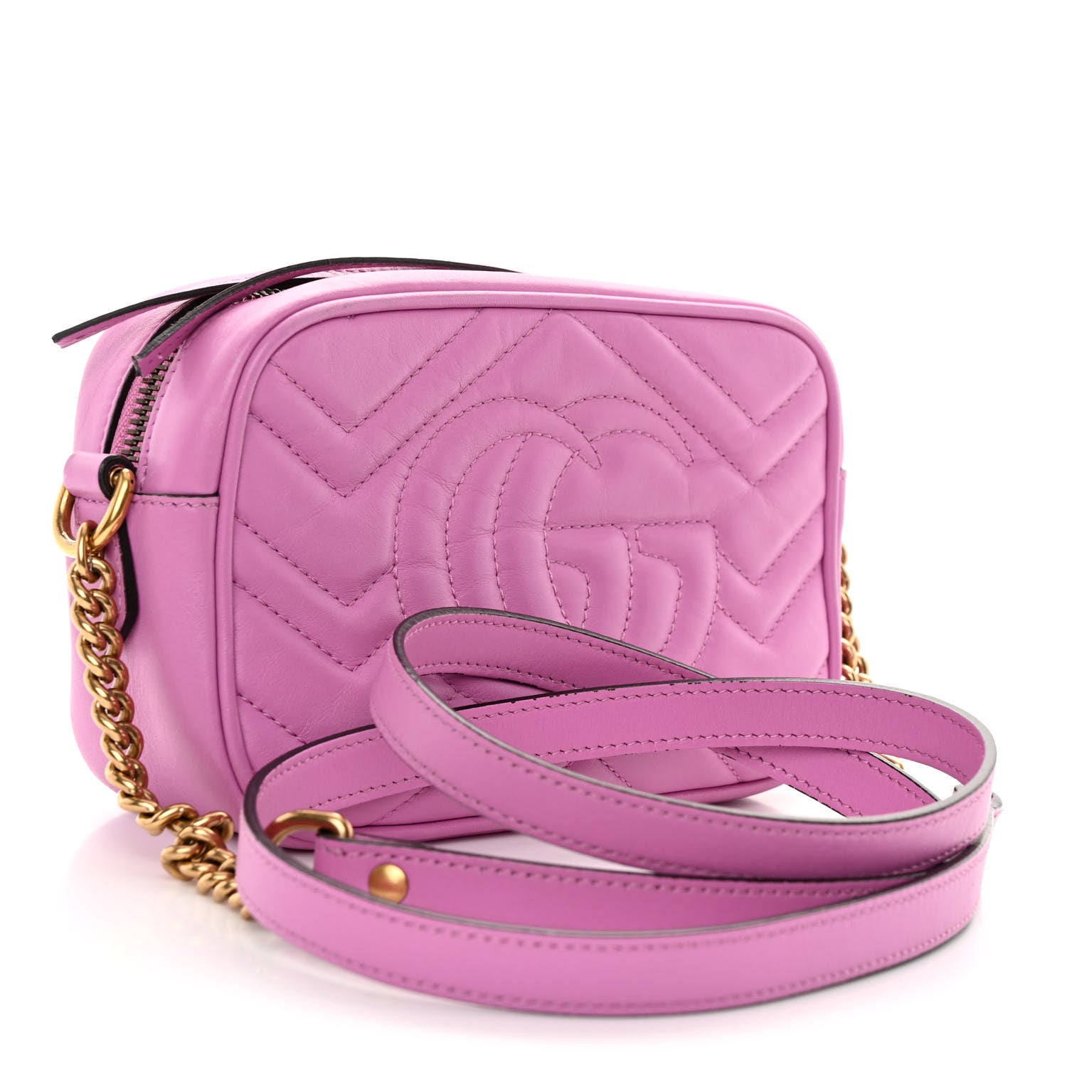 Gucci Calfskin Matelasse Mini GG Marmont Chain Shoulder Bag Candy Mousse 3 of 13