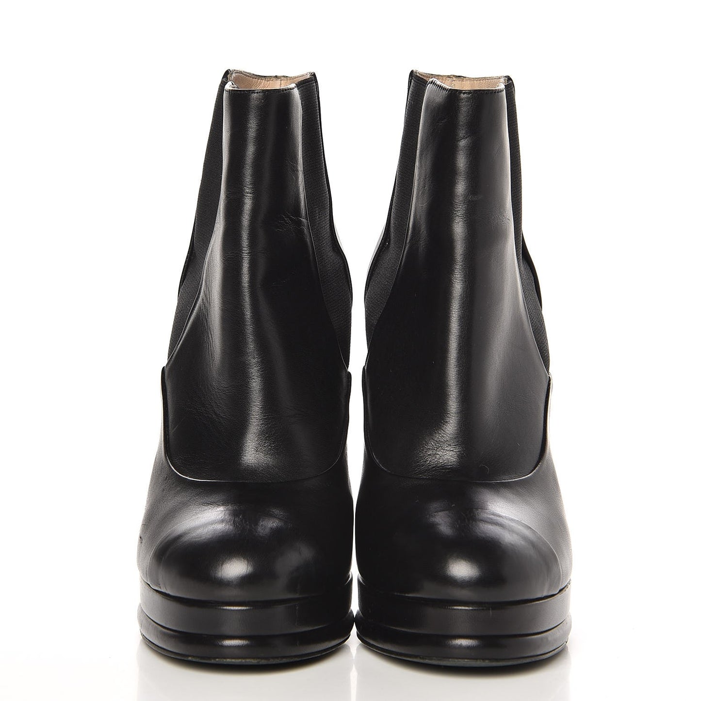 Calfskin Elastic Cap Toe Ankle Boots Booties Heels 37 Black