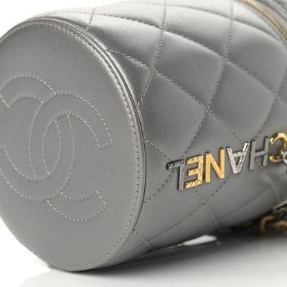 Chanel Metallic Lambskin Quilted Side Note Vanity Grey 9 of 10