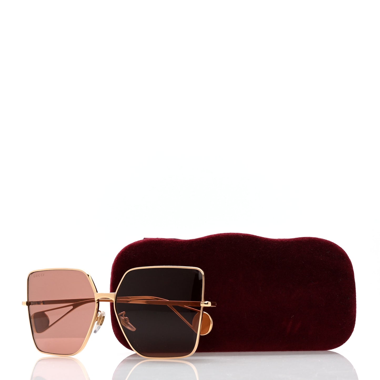 Metal Square Frame Sunglasses GG0436S Gold Pink