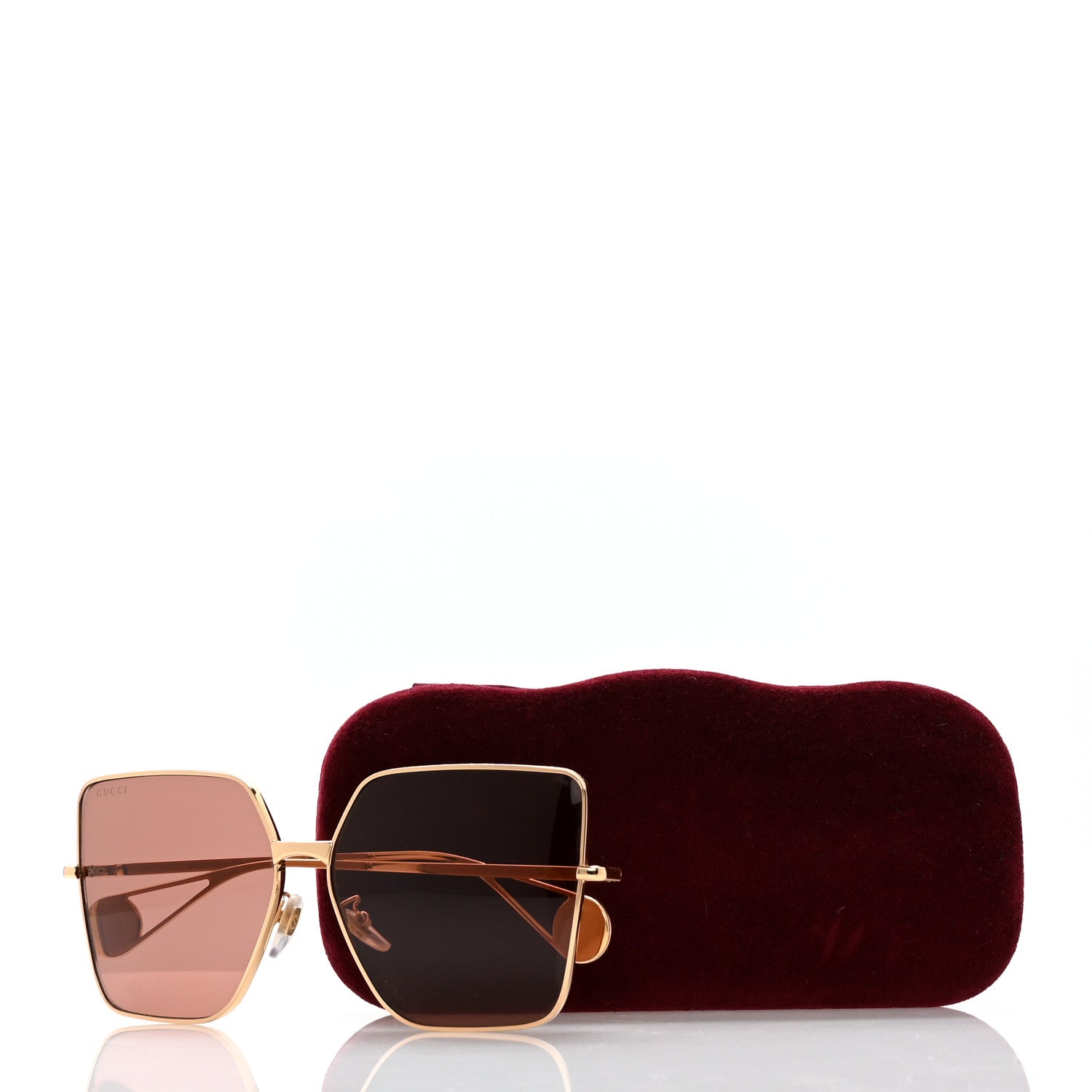 Gucci Metal Square Frame Sunglasses GG0436S Gold Pink 10 of 10