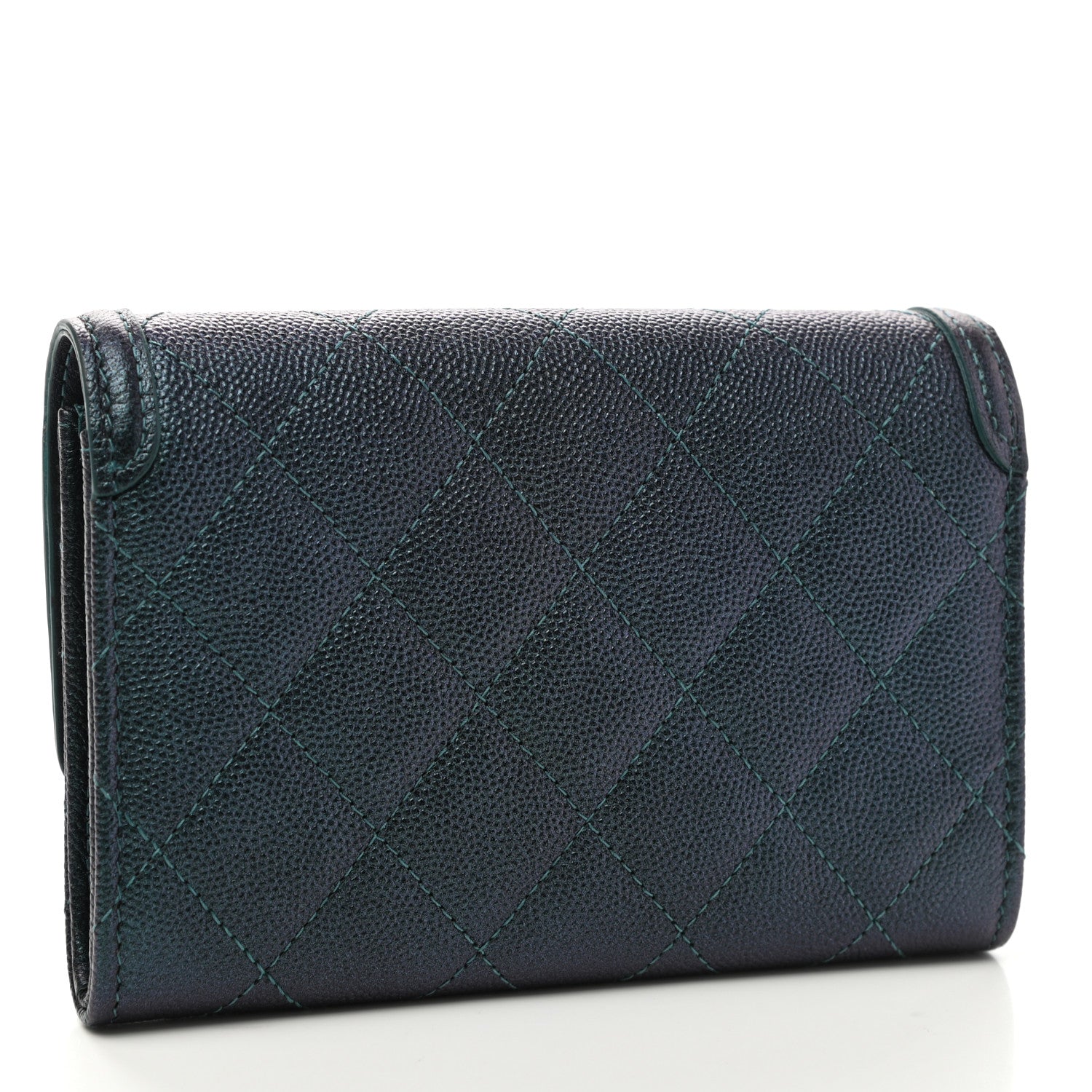 Chanel Iridescent Caviar Quilted Medium Filigree Flap Wallet Dark Turquoise 3 of 8