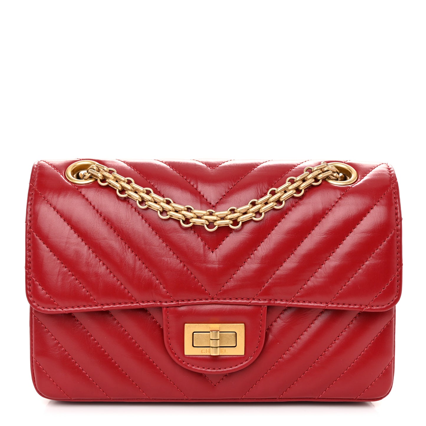 Aged Calfskin Chevron Quilted 2.55 Reissue Mini Flap Dark Red