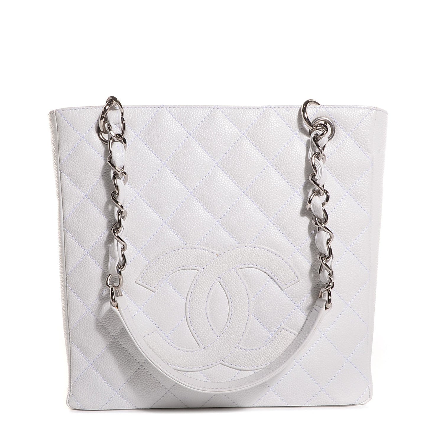 Caviar Quilted Petit Shopping Tote PST White