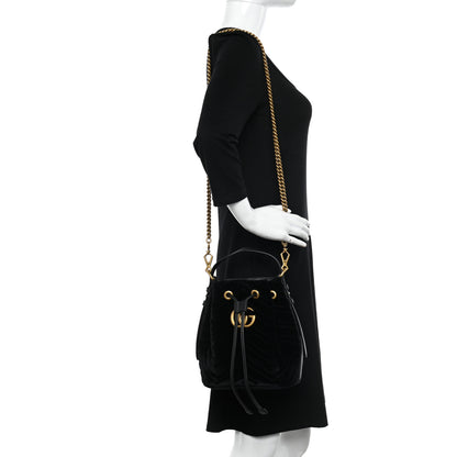 Gucci Velvet Matelasse GG Marmont Bucket Bag Black 2 of 10