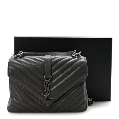 Saint Laurent Sheepskin Matelasse Chevron Monogram Medium College Bag Asphalt 10 of 10