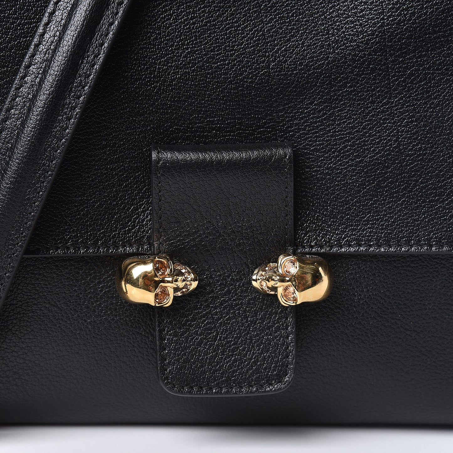 Grained Calfskin Twin Skull Crossbody Black