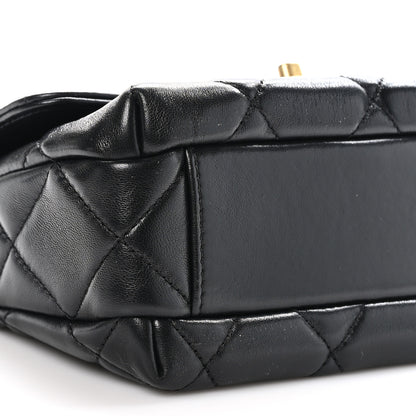 Chanel Shiny Lambskin Quilted Mini Pearl Logo Flap Black 10 of 10