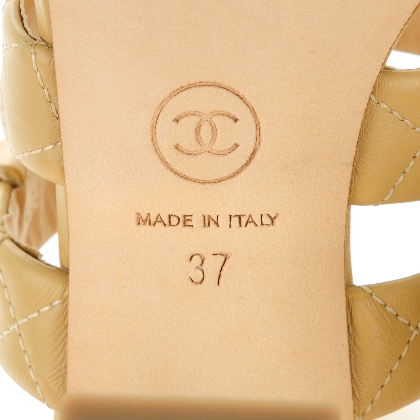 Calfskin Quilted Sandals 37 Beige