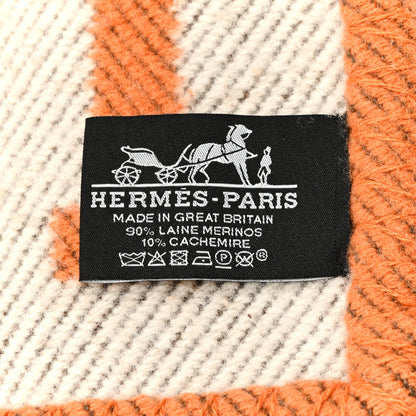 Hermes Wool Cashmere Signature Classic Avalon Blanket Ecru Potiron Ecru Potiron 3 of 3
