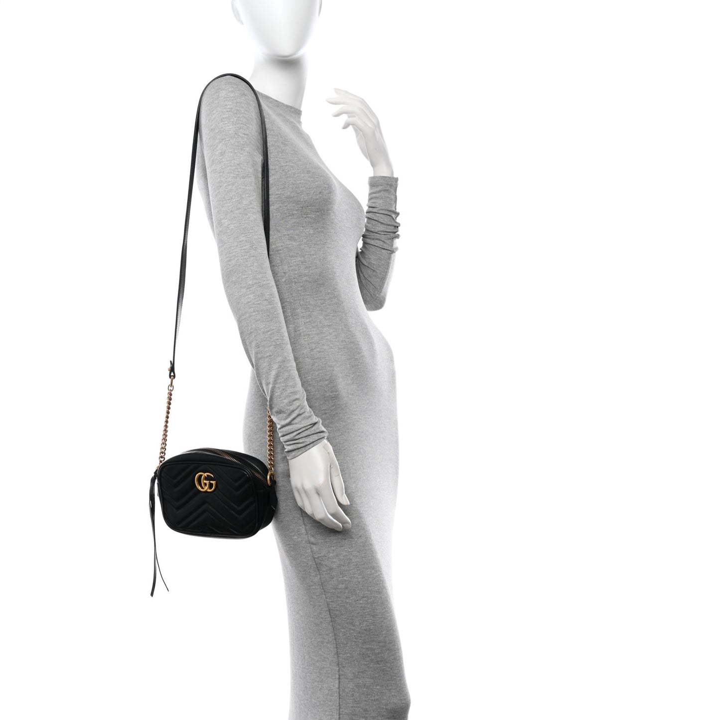 Calfskin Matelasse Mini GG Marmont Chain Shoulder Bag Black