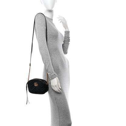 Gucci Calfskin Matelasse Mini GG Marmont Chain Shoulder Bag Black 2 of 18