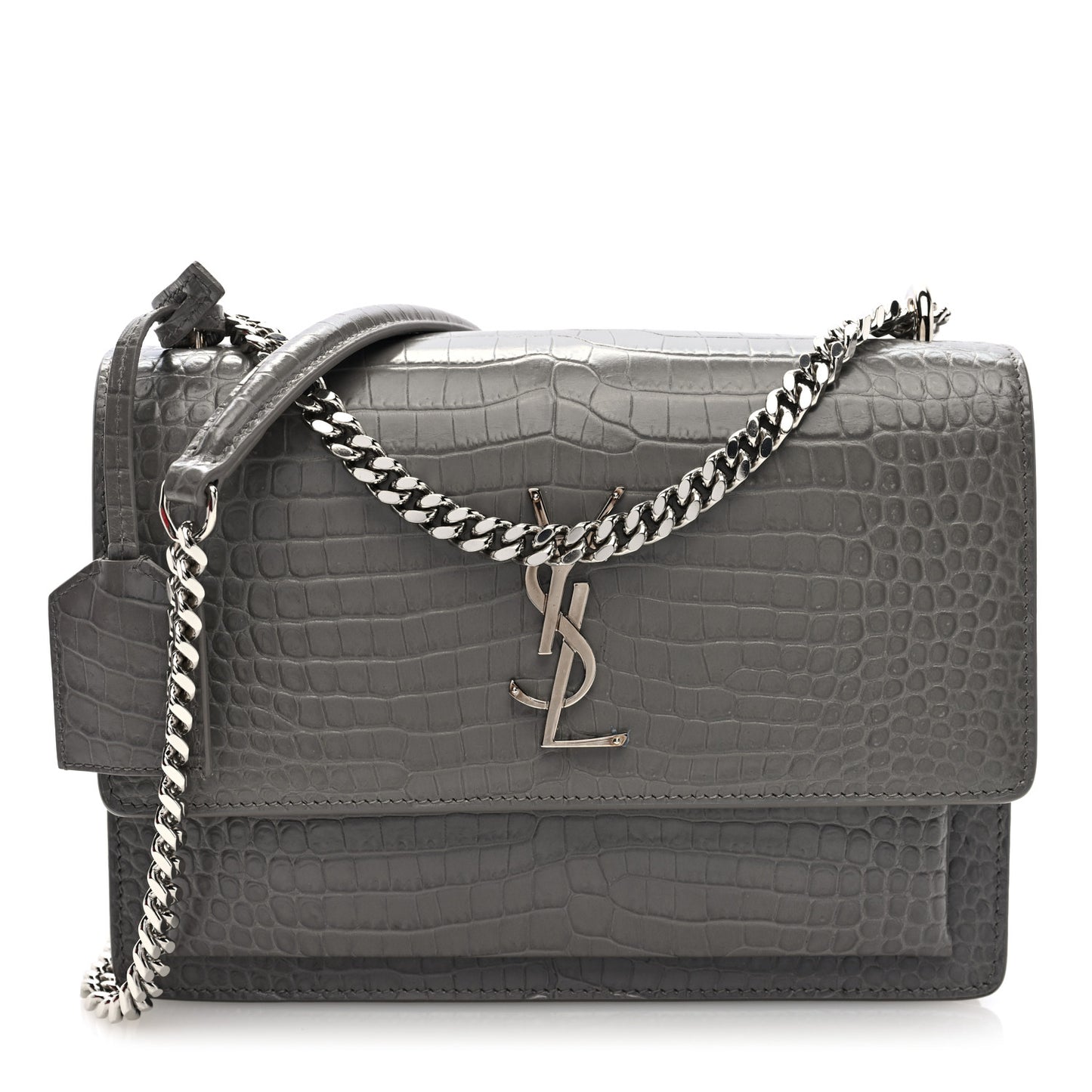 Calfskin Crocodile Embossed Medium Monogram Sunset Fog