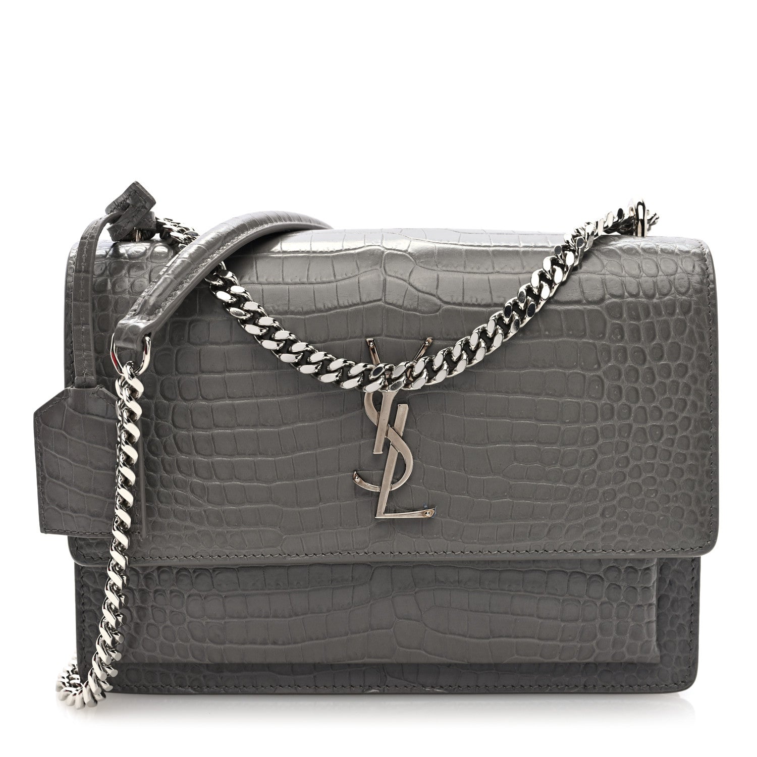Saint Laurent Calfskin Crocodile Embossed Medium Monogram Sunset Fog 1 of 9