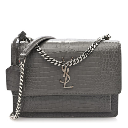 Saint Laurent Calfskin Crocodile Embossed Medium Monogram Sunset Fog 1 of 9