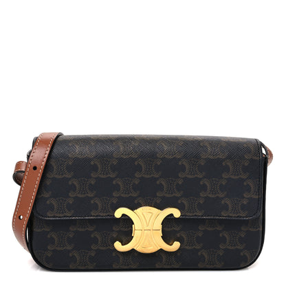 Celine Canvas Calfskin Triomphe Shoulder Bag Tan 1 of 12