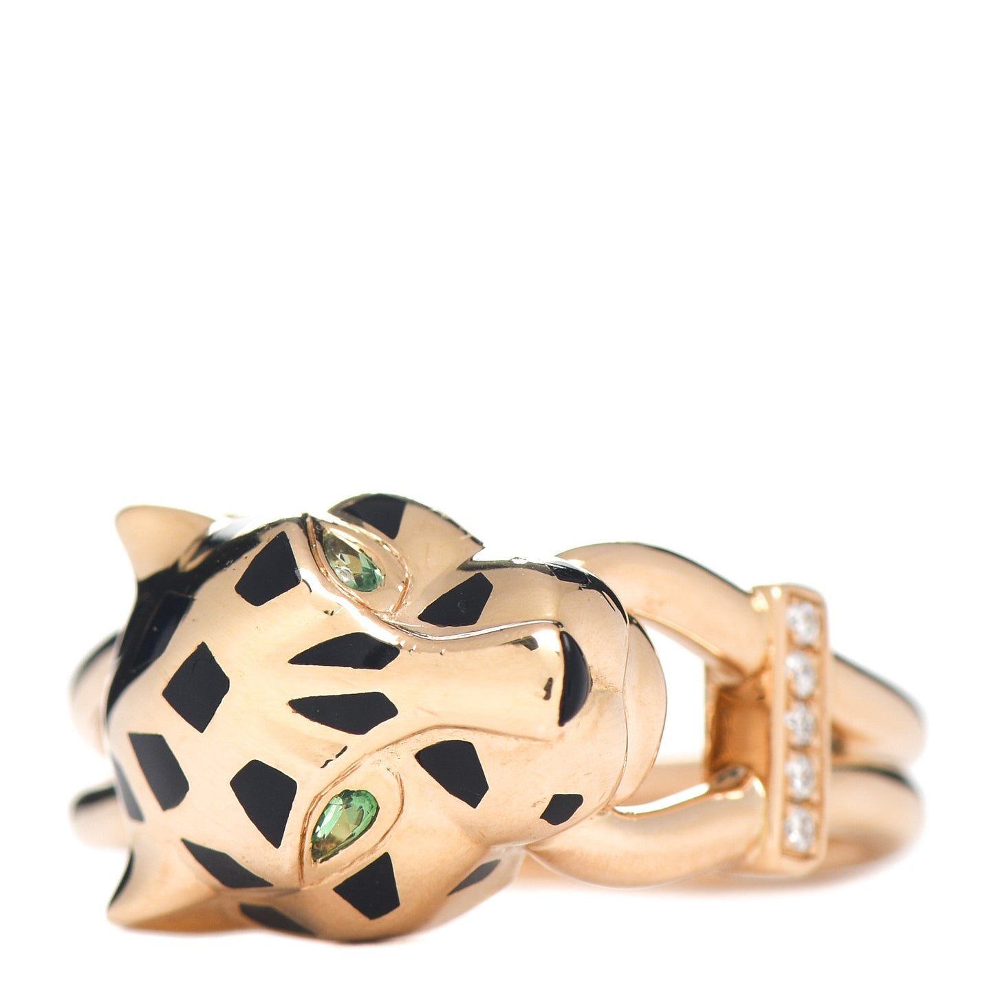 18K Yellow Gold Diamond Black Lacquer Tsavorite Panthere De Cartier Ring 53 6.5