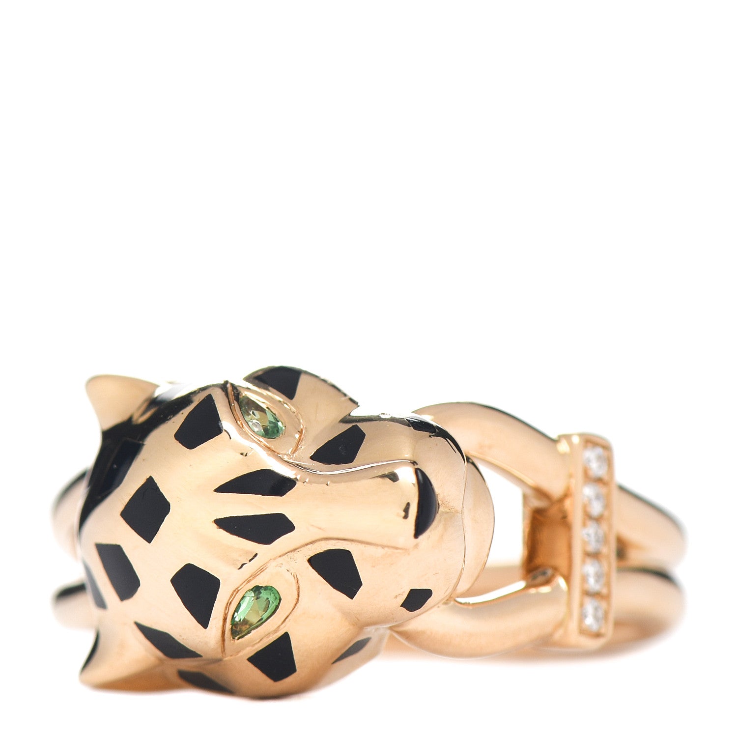 Cartier 18K Yellow Gold Diamond Black Lacquer Tsavorite Panthere De Cartier Ring 53 6.5 3 of 6