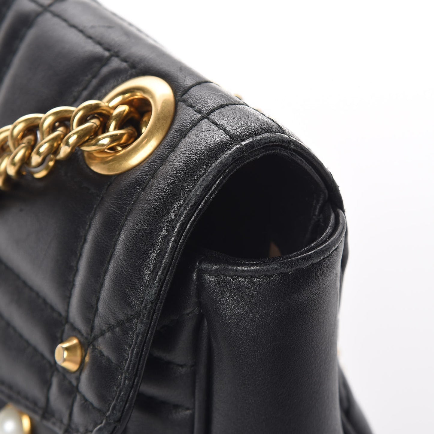 Calfskin Matelasse Studded Small Pearly GG Marmont Shoulder Bag Black