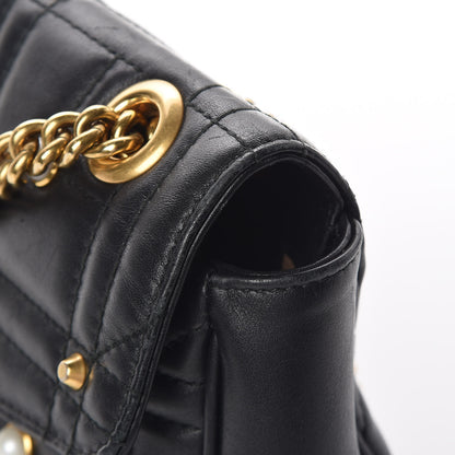 Gucci Calfskin Matelasse Studded Small Pearly GG Marmont Shoulder Bag Black 13 of 15