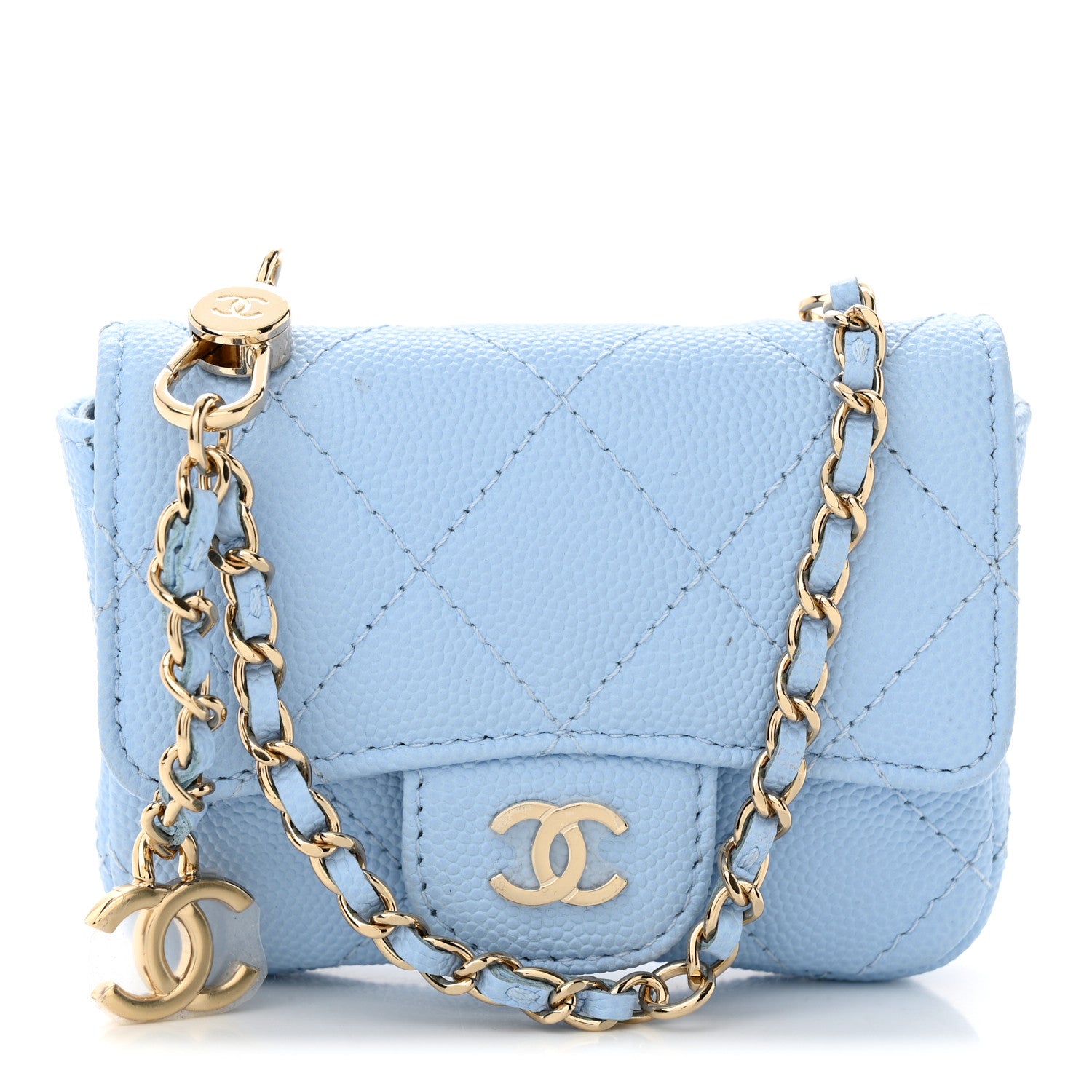 Chanel Caviar Quilted Mini Chain Belt Bag Light Blue 1 of 12