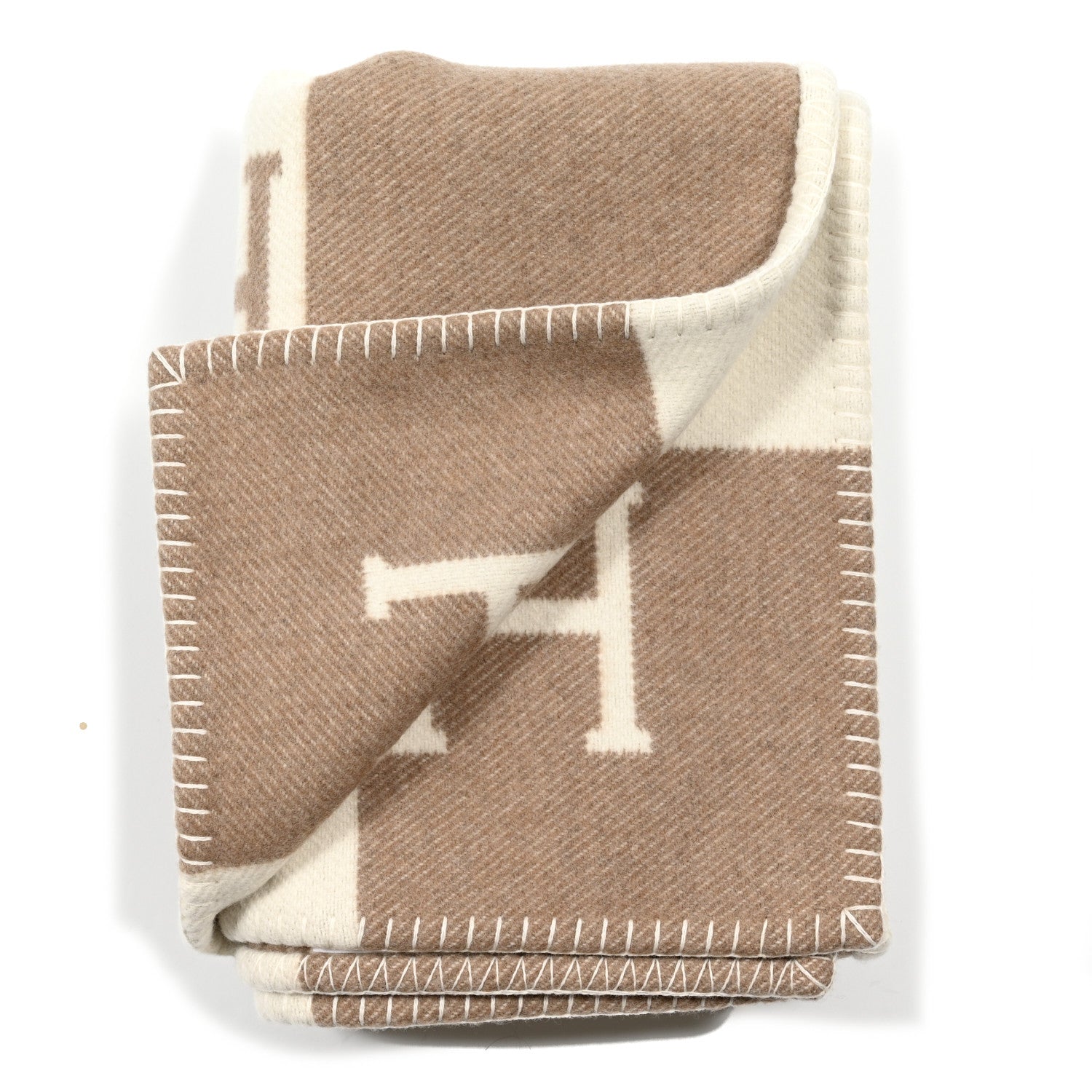 Hermes Wool Cashmere Avalon Baby Blanket Noisette Moyen White 2 of 3