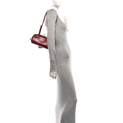 Chanel Calfskin Crocodile Embossed Pretty CC Clutch With Strap Burgundy 2 of 11