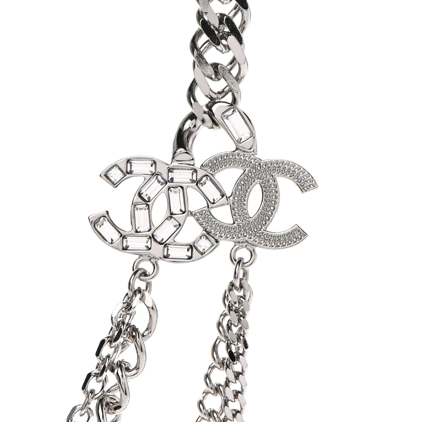 Baguette Crystal CC Multi Strand Long Chain Necklace Silver