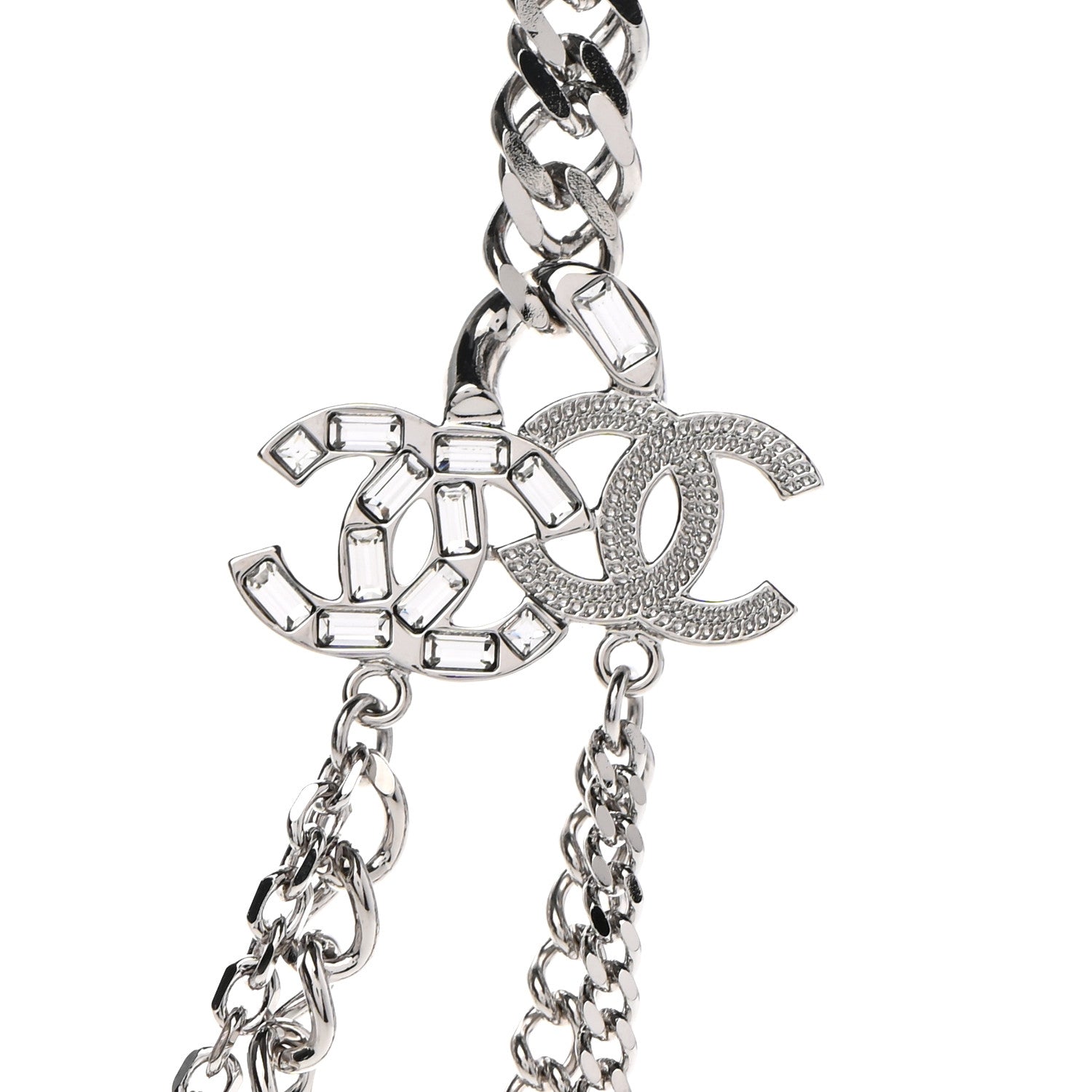Chanel Baguette Crystal CC Multi Strand Long Chain Necklace Silver 6 of 7