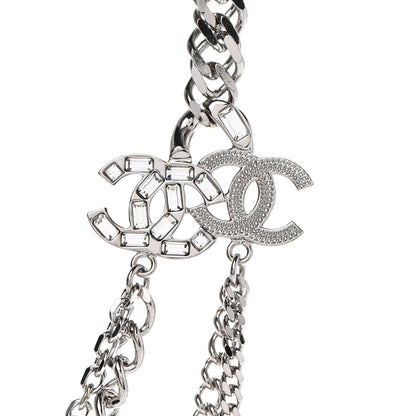 Chanel Baguette Crystal CC Multi Strand Long Chain Necklace Silver 6 of 7