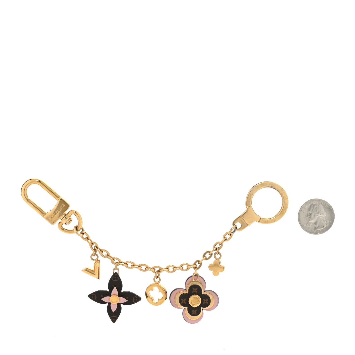 Brass Monogram Blooming Flowers Bag Charm Key Holder Rose Ballerine