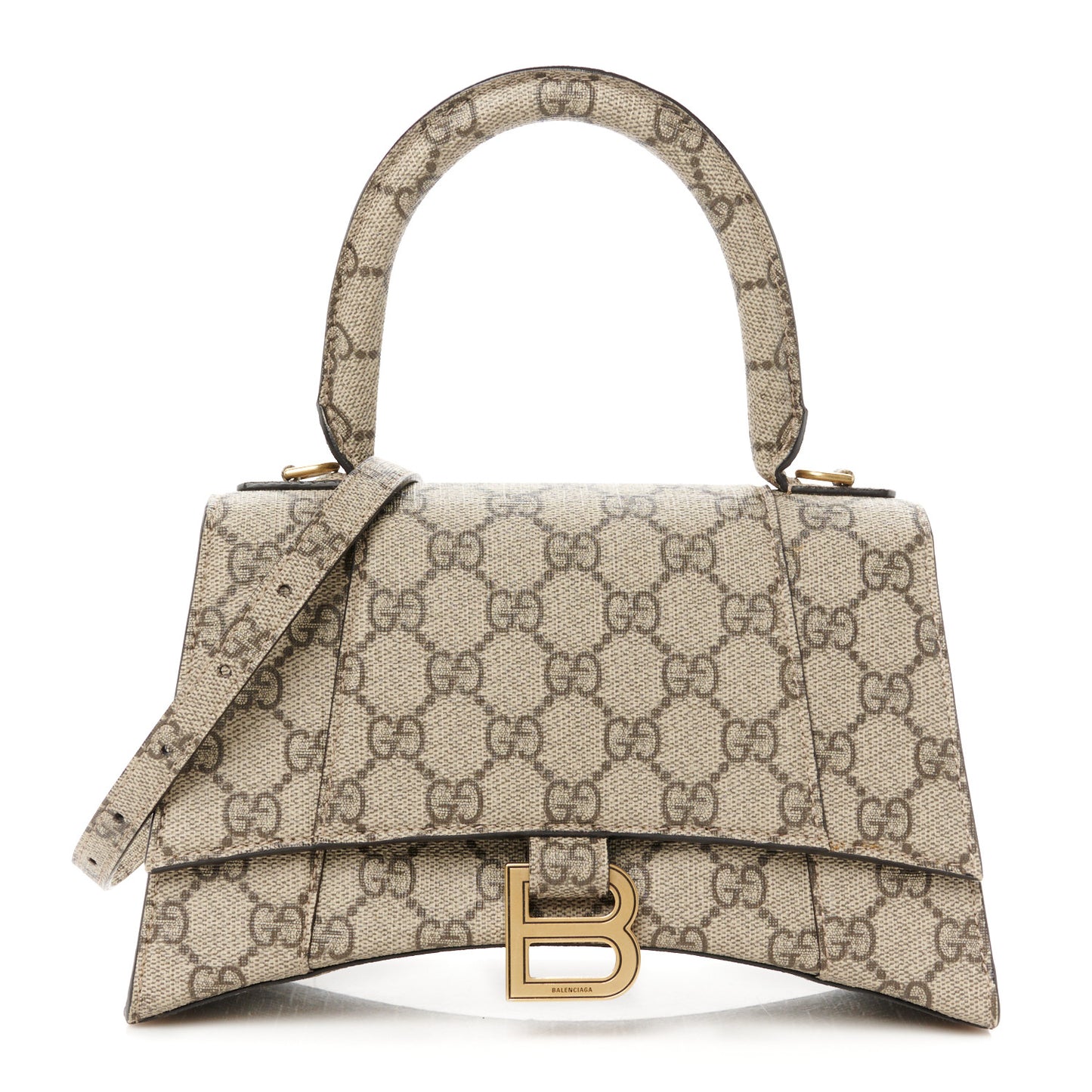X GUCCI GG Supreme Monogram Small Hourglass Top Handle Bag Beige Ebony