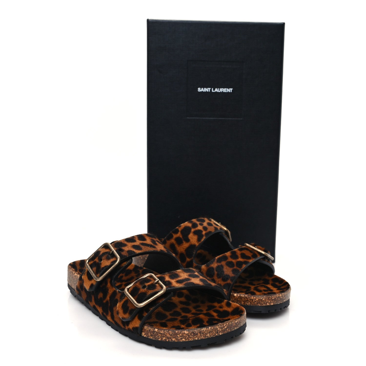 Saint Laurent Pony Hair Leopard Print Buckle Sandal Slides 36 Brown Coffee 8 of 8