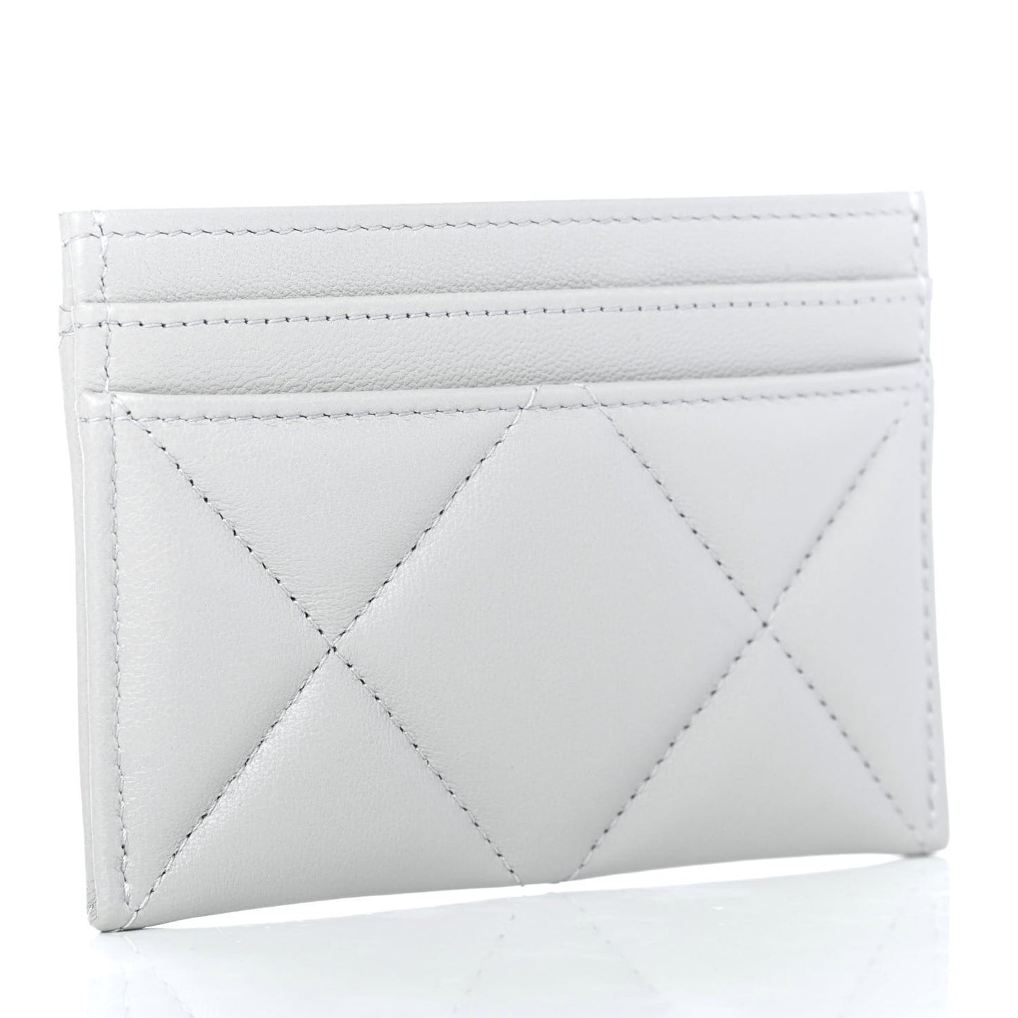 Lambskin Quilted Chanel 19 Card Holder Grey