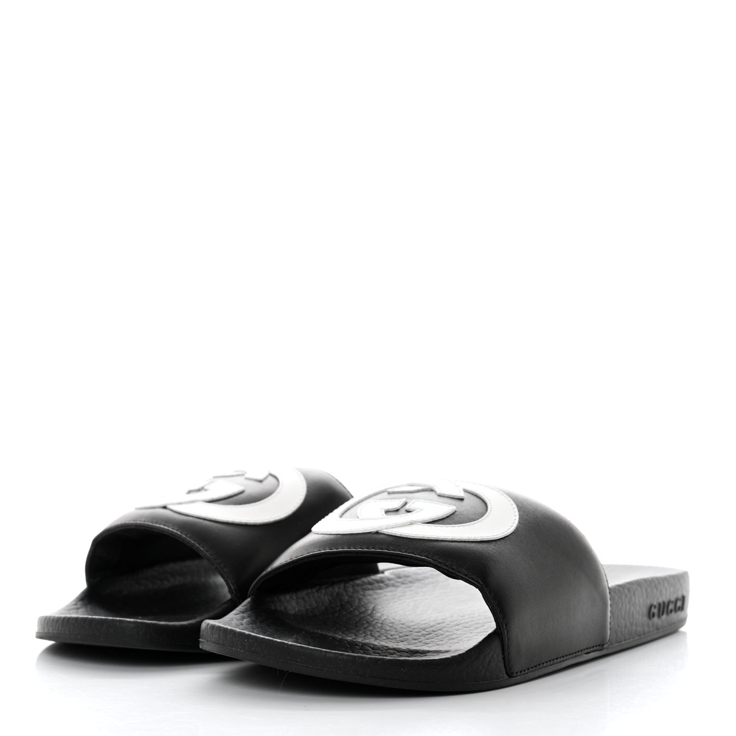 Nappa Miro Soft Calfskin Womens Interlocking G Slide Sandals 38 Black White
