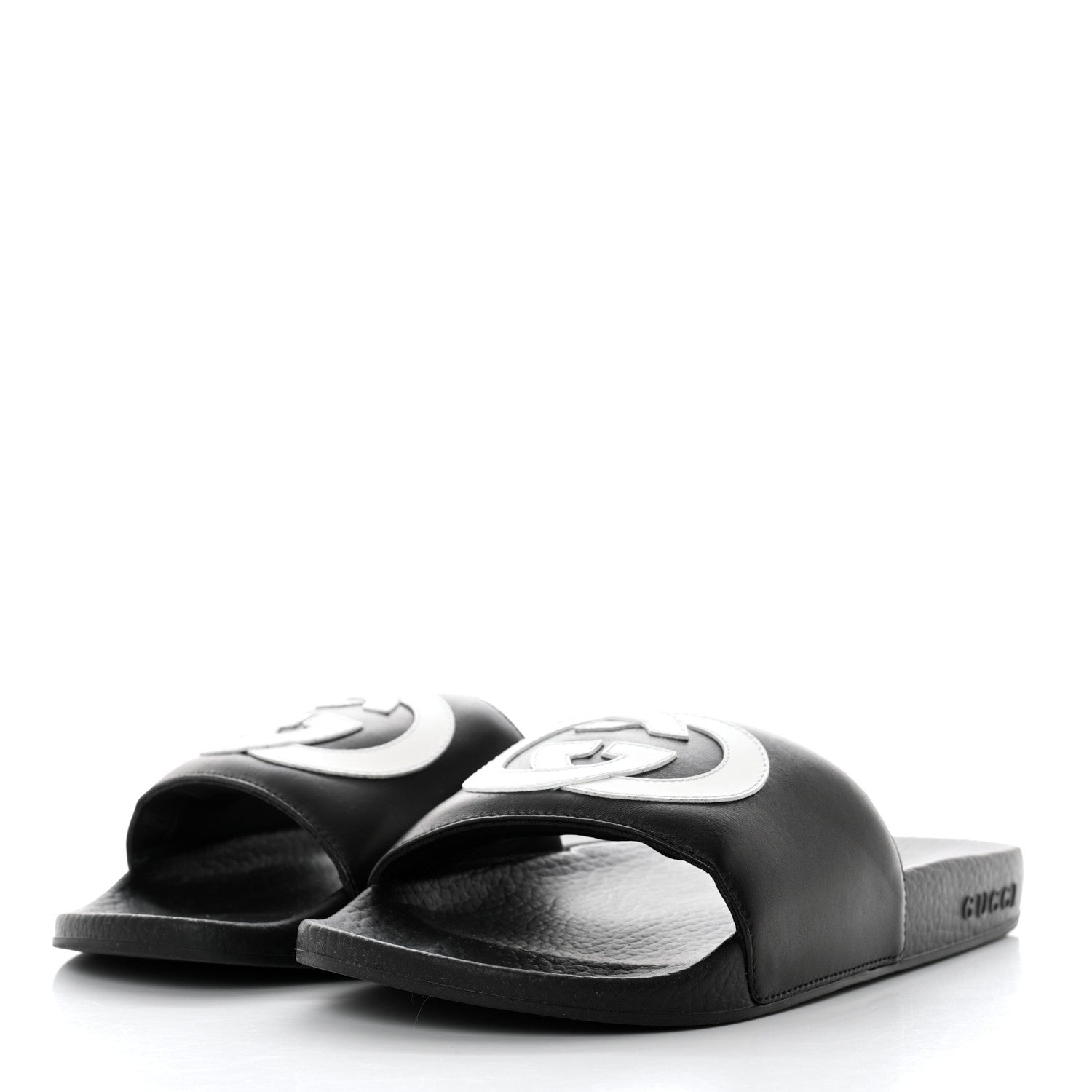 Gucci Nappa Miro Soft Calfskin Womens Interlocking G Slide Sandals 38 Black White 3 of 8