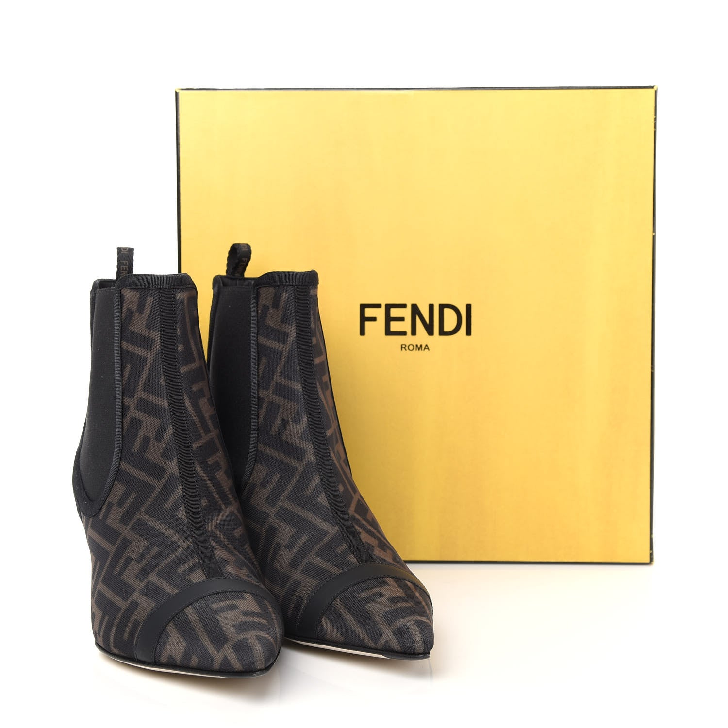 Fendi Mesh Tulle FF Colibri 55mm Ankle Booties 39 Tobacco Moro Black 10 of 10