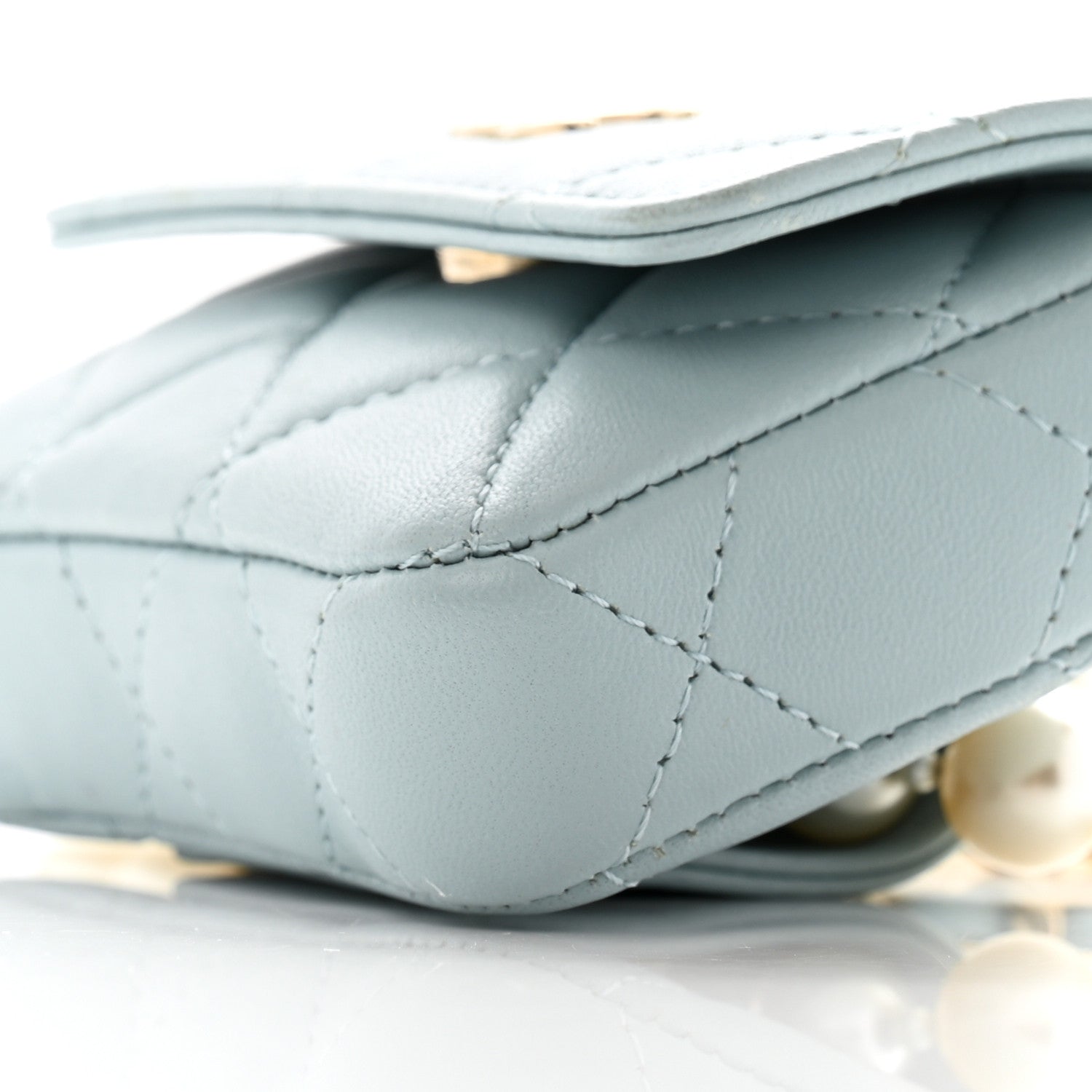 Chanel Lambskin Quilted Pearl Chain Belt Bag Light Blue 11 of 12