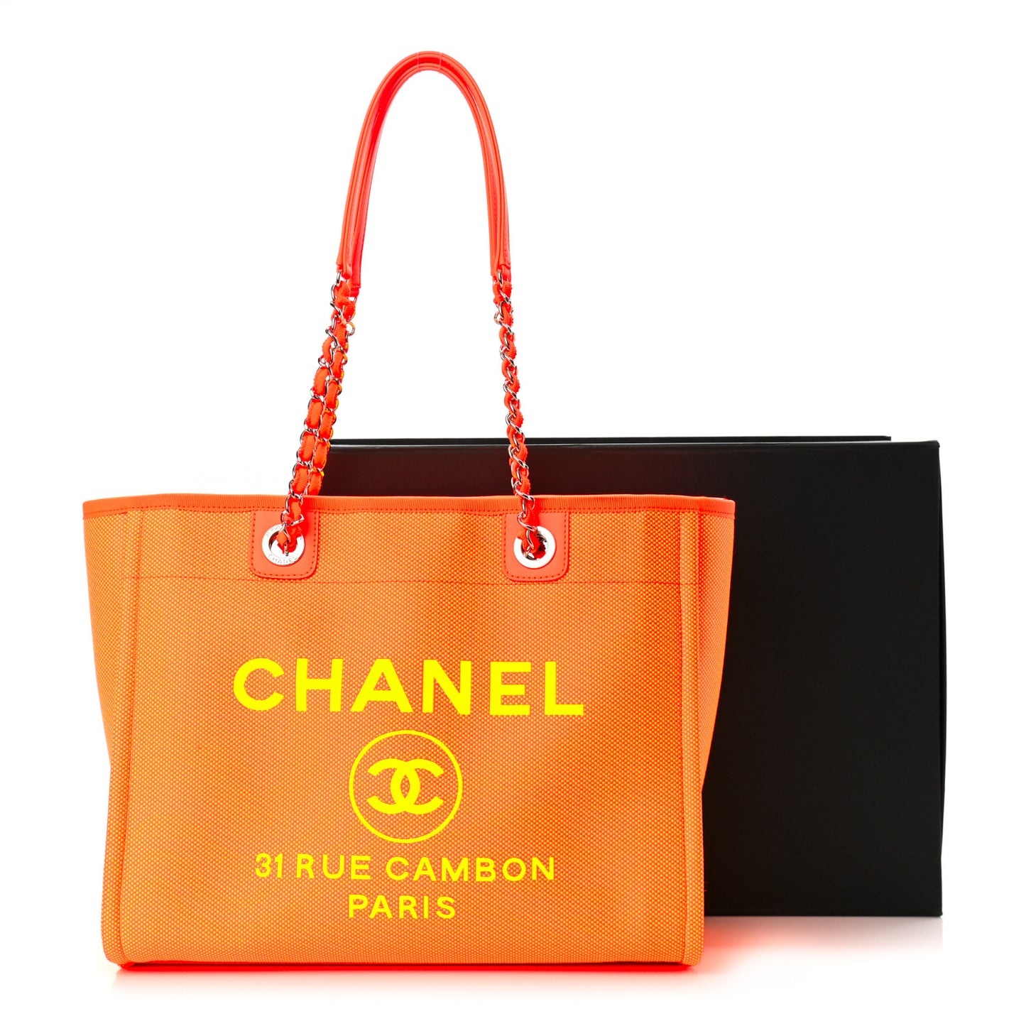 Mixed Fibers Calfskin Small Deauville Tote Orange Yellow