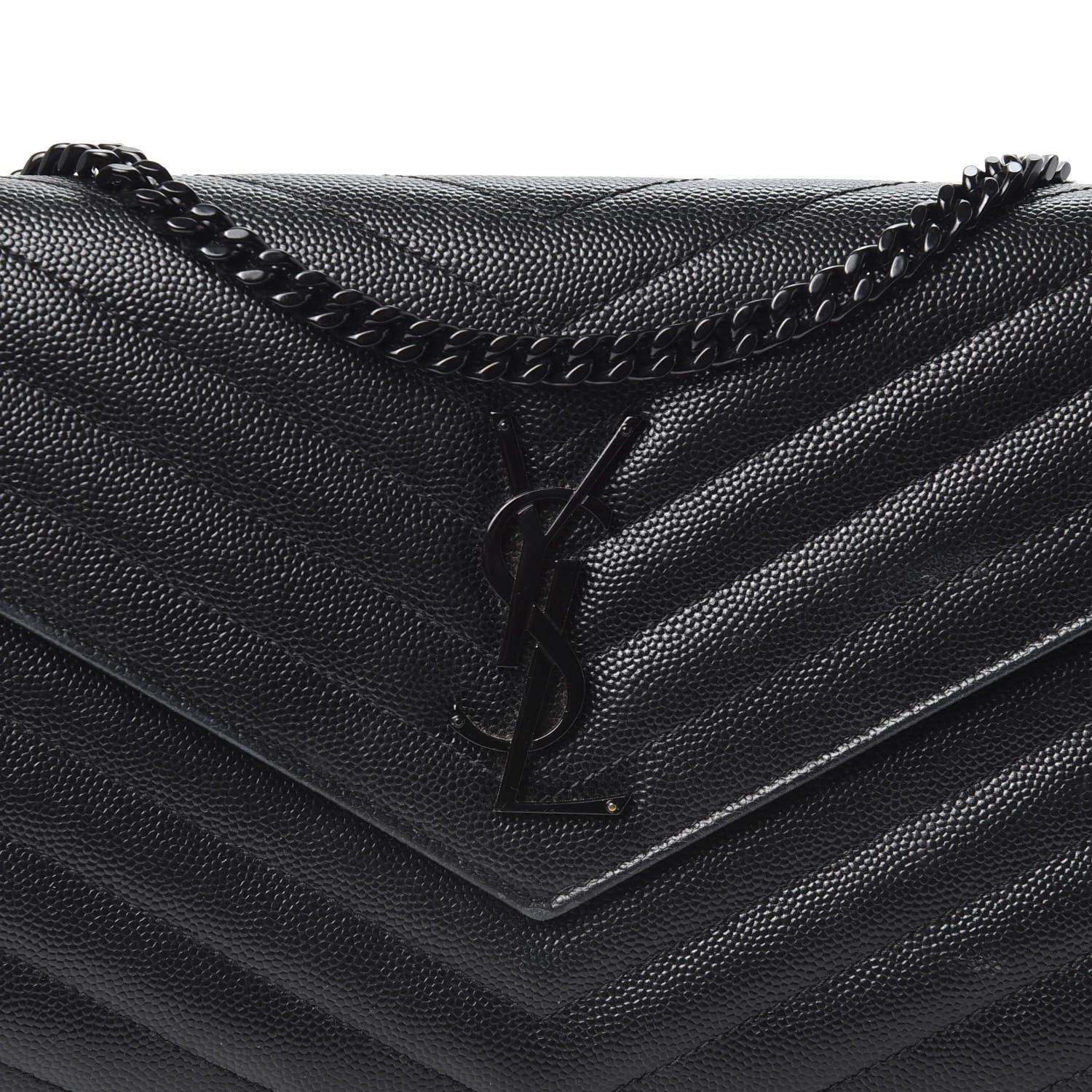 Saint Laurent Grain De Poudre Matelasse Chevron Monogram Chain Wallet Black 9 of 9
