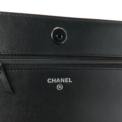 Chanel Aged Calfskin Chevron Quilted Gabrielle Wallet On Chain WOC Black 6 of 13